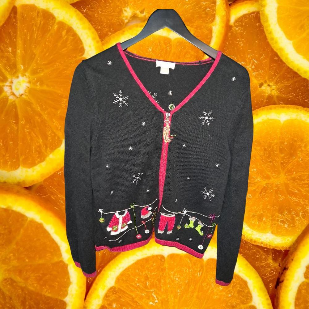 Christopher Banks Christmas/Santa Clothesline Full Zip Cardigan Size Small